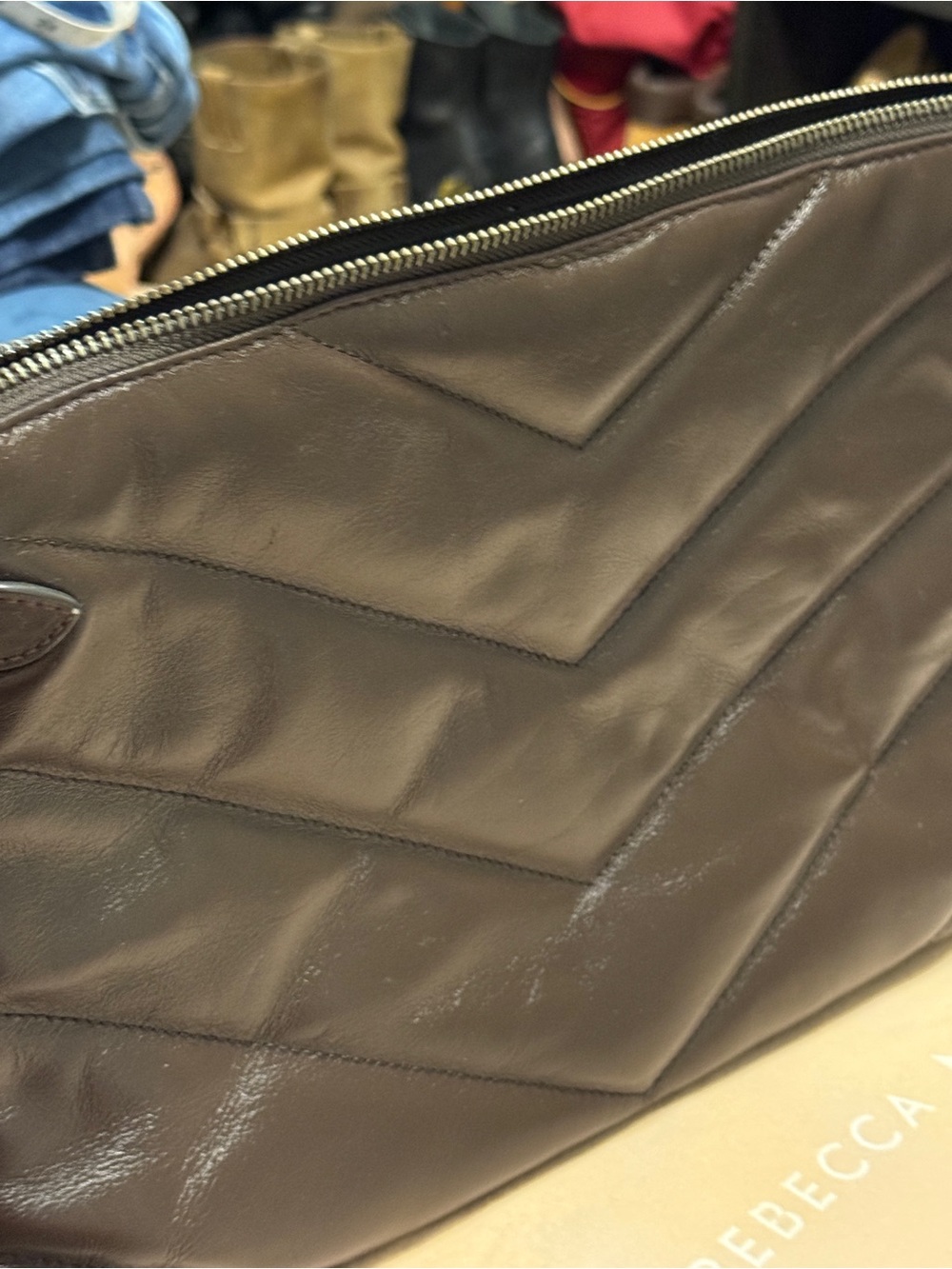 Rebecca Minkoff Edie Women’s Dark Brown Leather Shoulder Bag with Chain Strap - Picture 9 of 9